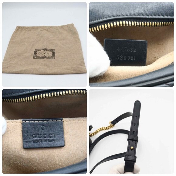 Authentic GUCCI Marmont GG Camera Bag Calfskin Crossbody Chain Shoulder Black - Picture 12 of 16